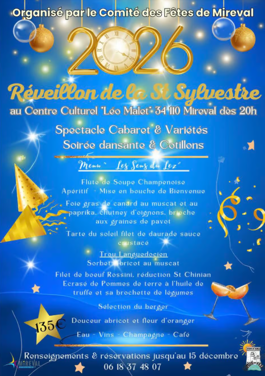 RÉVEILLON DE LA SAINT-SYLVESTRE 2025 À MIREVAL